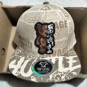 Top Level Snapback Baseball Hat Cap Hustle Skeleton Bear NWT